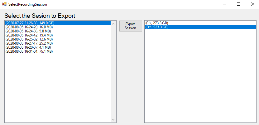 Exporting inspection data window